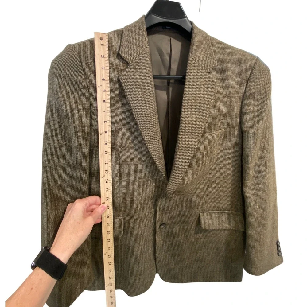 Vintage Cashmere Touch Mens Brown Glen Plaid Two Button Blazer Sport Coat Jacket